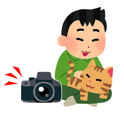 猫と男性とカメラ