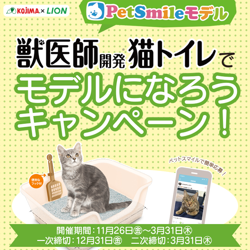 【ペットスマイルモデル】「獣医師開発猫トイレ」でモデルになろうキャンペーン♪
