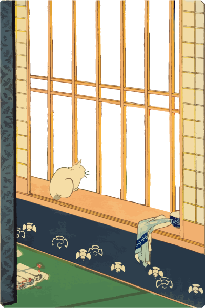 窓の外を見る猫の浮世絵