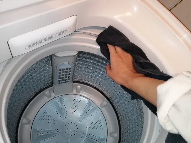 洗濯機内の掃除をする様子