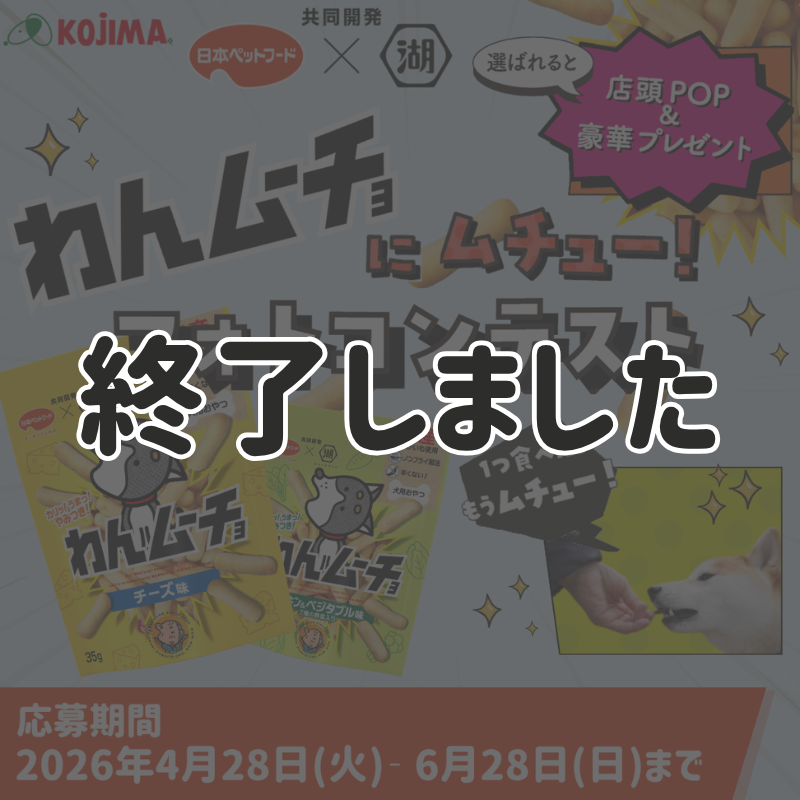 【愛犬がコジマ店頭POPに！？】ワンちゃん専用おやつ「わんムーチョ」を食べてフォトコンに参加しよう！